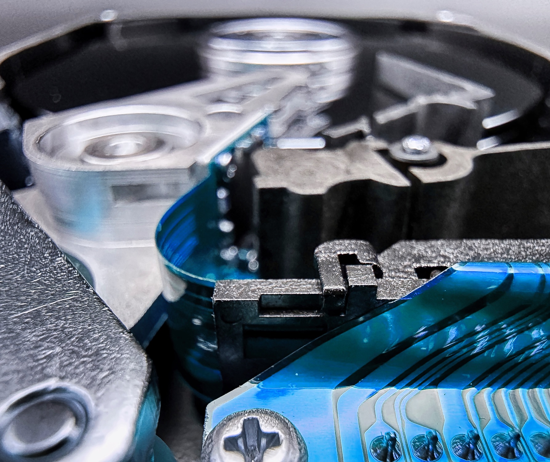 a closeup photo of a hard disk drive